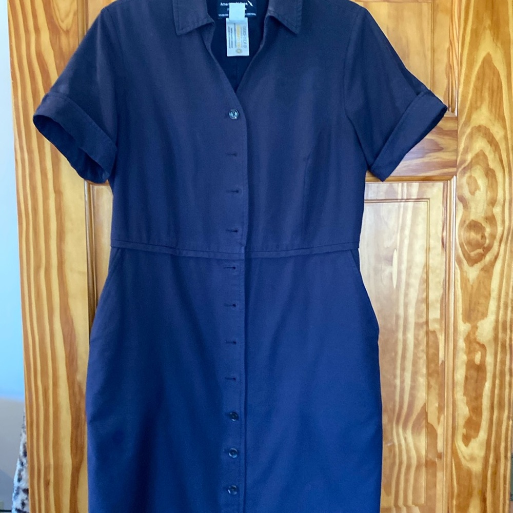 American Airlines lands and short sleeve dress.